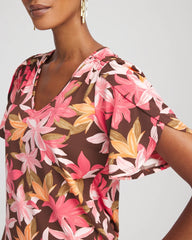 Cacao Floral Petal-Sleeve Voop Neck Tee