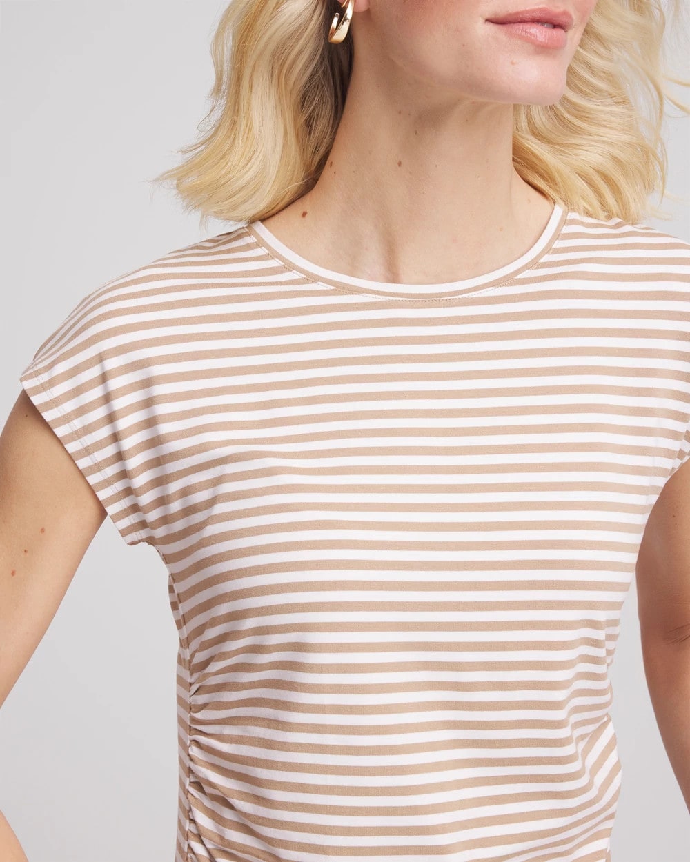 Cafe Aroma Neutral Striped Cap Sleeve Dolman Tee