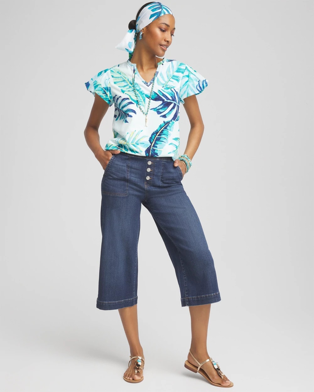 Paradiso Blue Notch Neck Cap Sleeve Tee