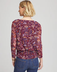 Deep Chianti Paisley Textured Banded-Hem Top