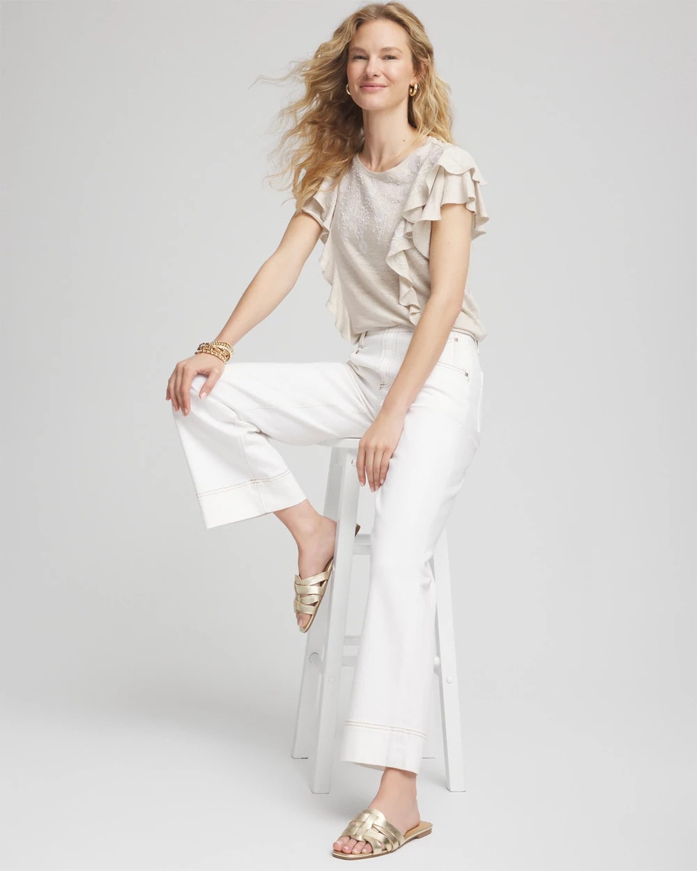 River Rock Embroidered Flutter-Sleeve Tee