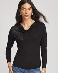 Black Embellished Cowlneck Dolman Tee