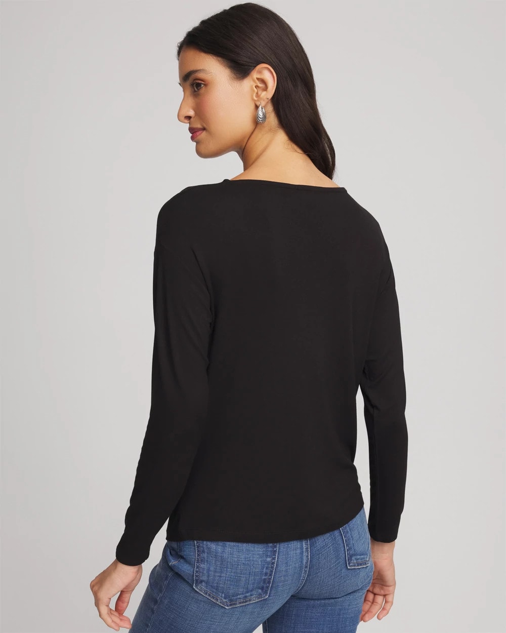 Black Embellished Cowlneck Dolman Tee