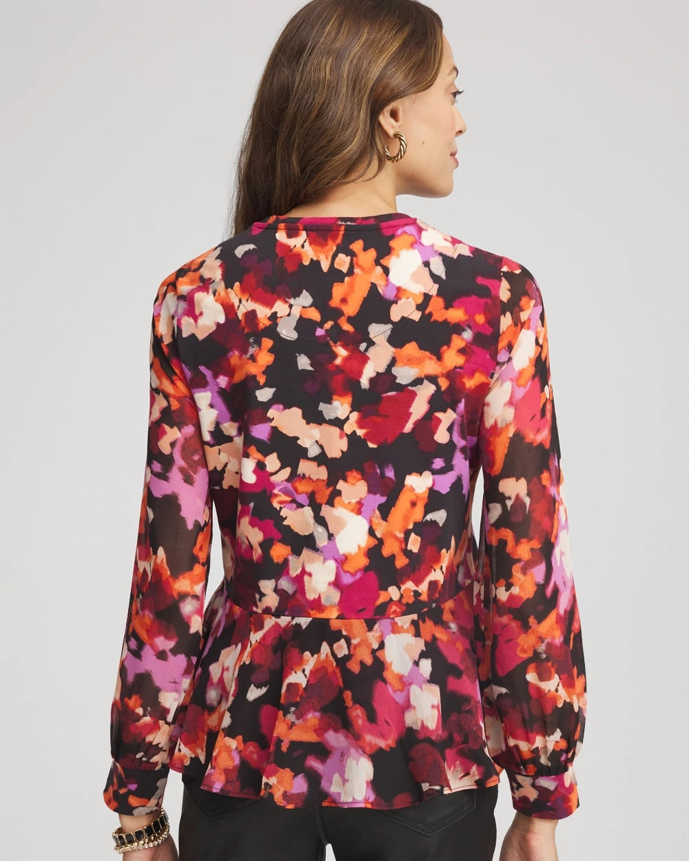 Black Printed Chiffon Peplum Top