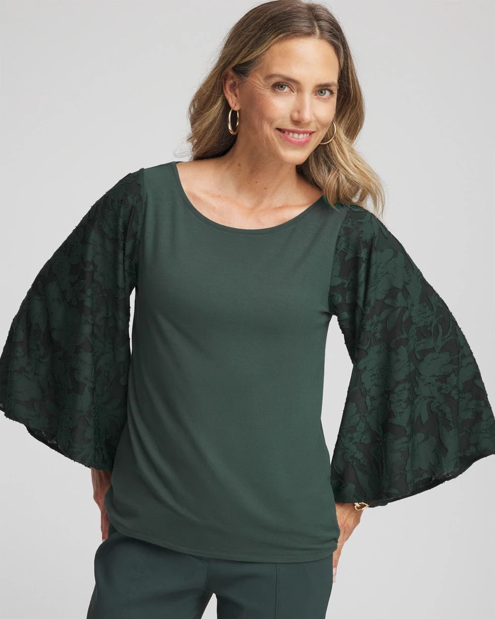 Darkest Spruce Touch of Cool™ Burnout Angel-Sleeved Top