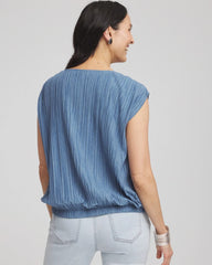 Indigo Melange Pleated Bubble-Hem Top