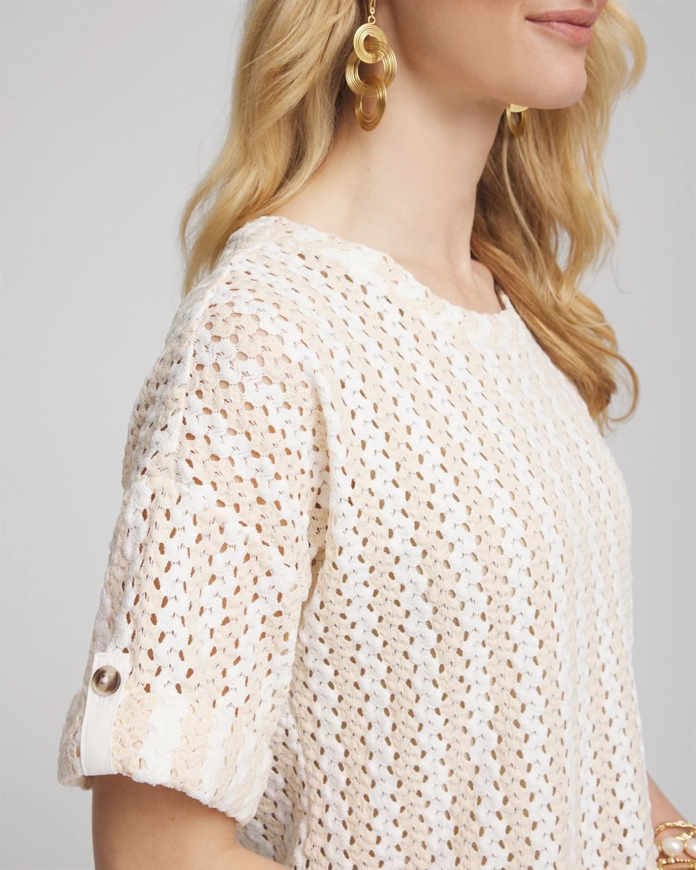 Glistening Sand Textured Roll Cuff Tee