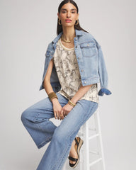 Glistening Sand Panther Sweater-Trim Linen Tee