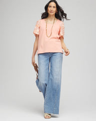 Coral Blossom Floral Sleeved Square-Neck Tee