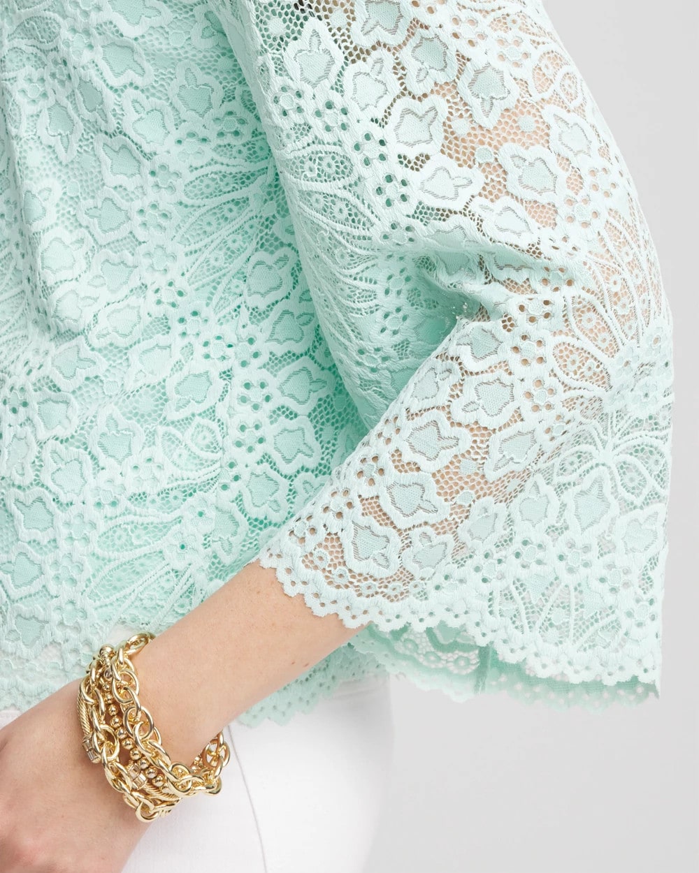 Teal Waters Scalloped Hem Lace Top