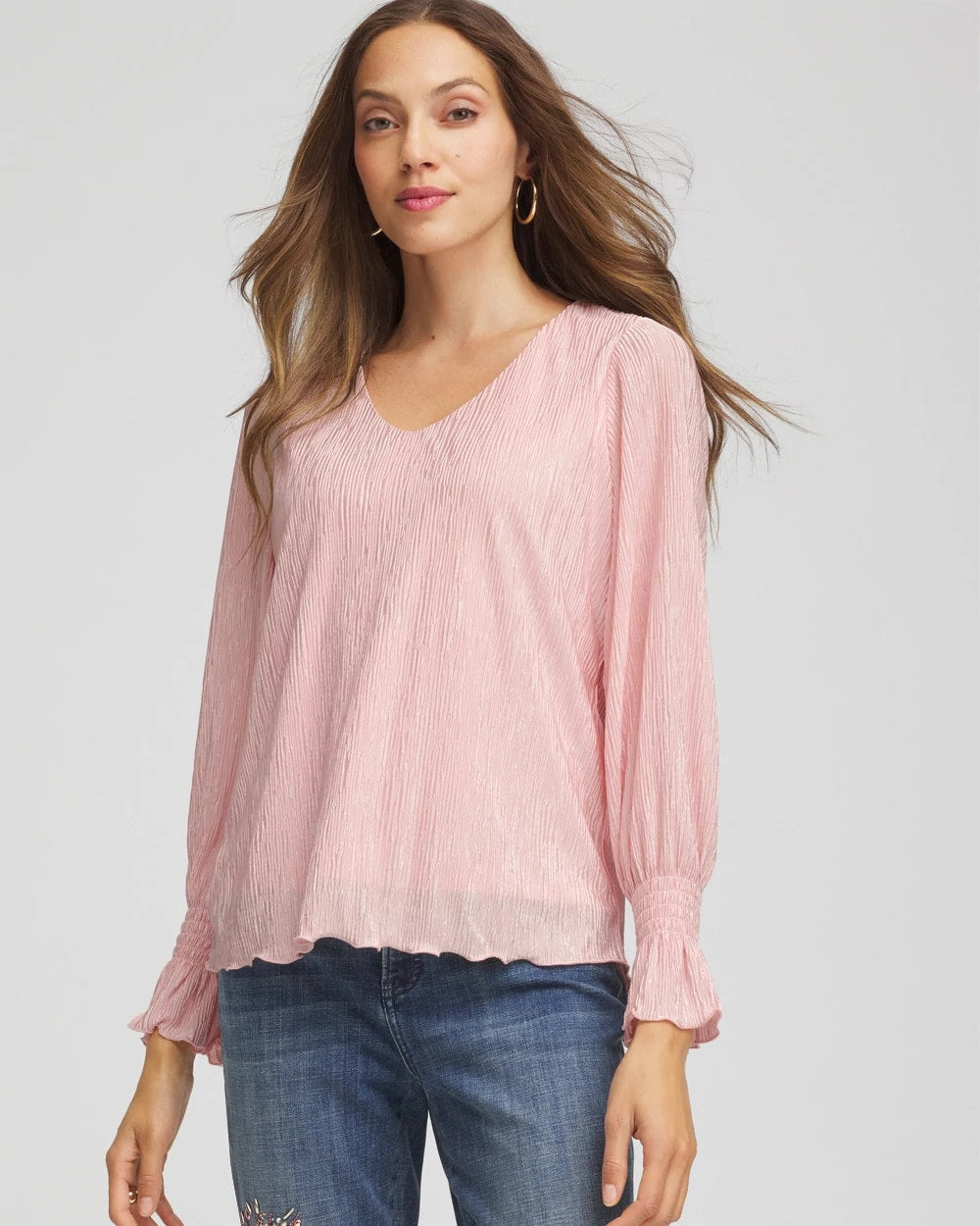 Blushed Crinkle Bodre Voop Neck Top