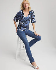 Blue Lotus Stretch-Knit Flutter-Sleeve Tee