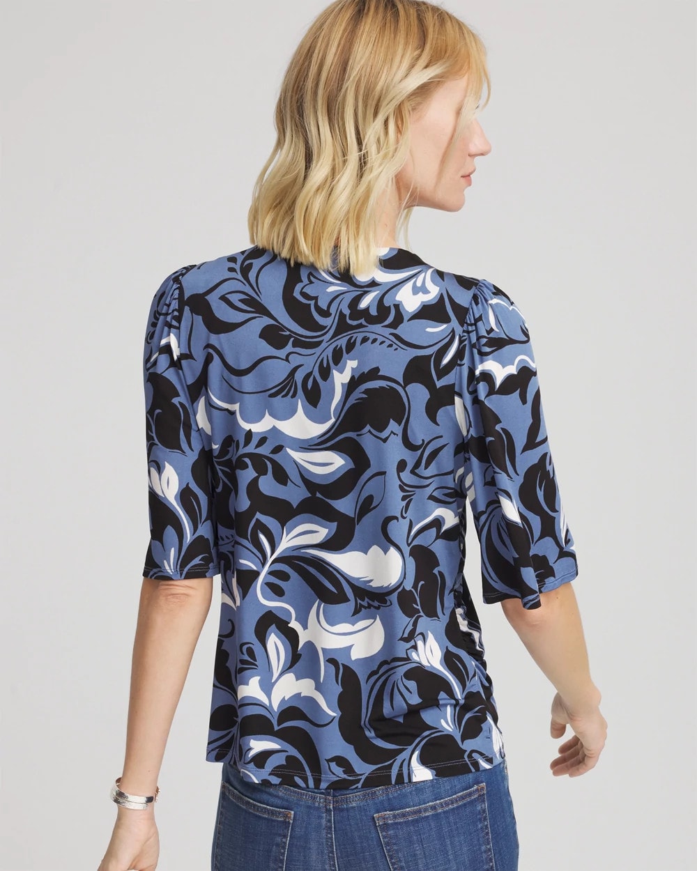 Blue Lotus Stretch-Knit Flutter-Sleeve Tee