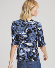 Blue Lotus Stretch-Knit Flutter-Sleeve Tee
