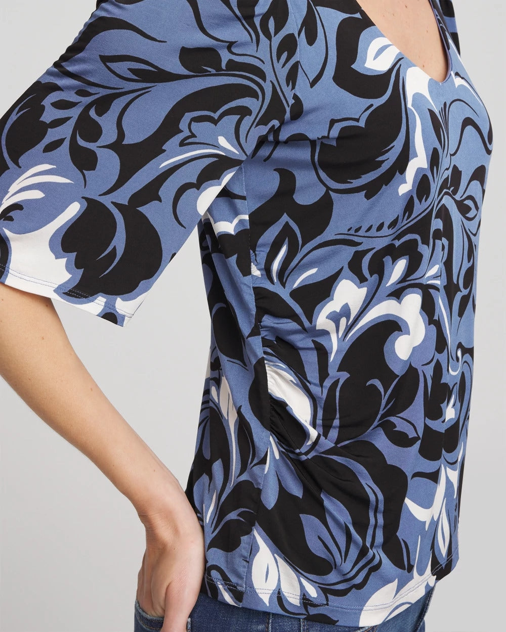Blue Lotus Stretch-Knit Flutter-Sleeve Tee