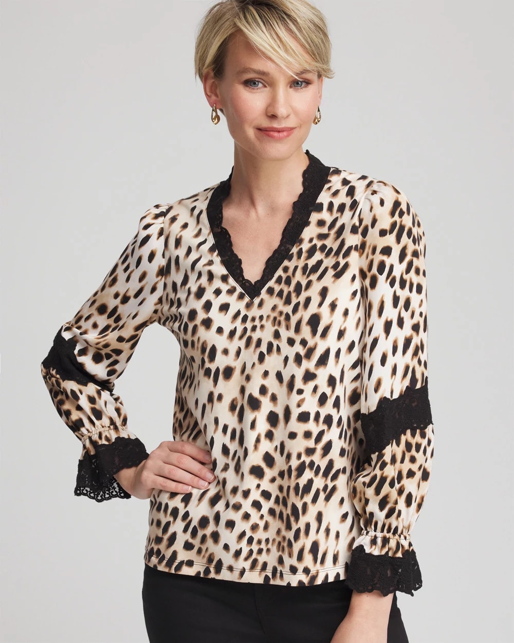 English Cream Animal Print Long-Sleeved Top