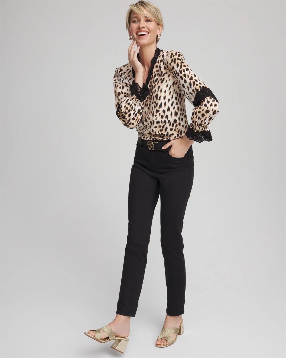 English Cream Animal Print Long-Sleeved Top