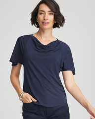 Passport Blue Jersey Knit Cowlneck Tee