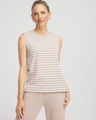 Light Taupe Heather Zenergy® UPF Sleeveless Metallic-Striped Tank
