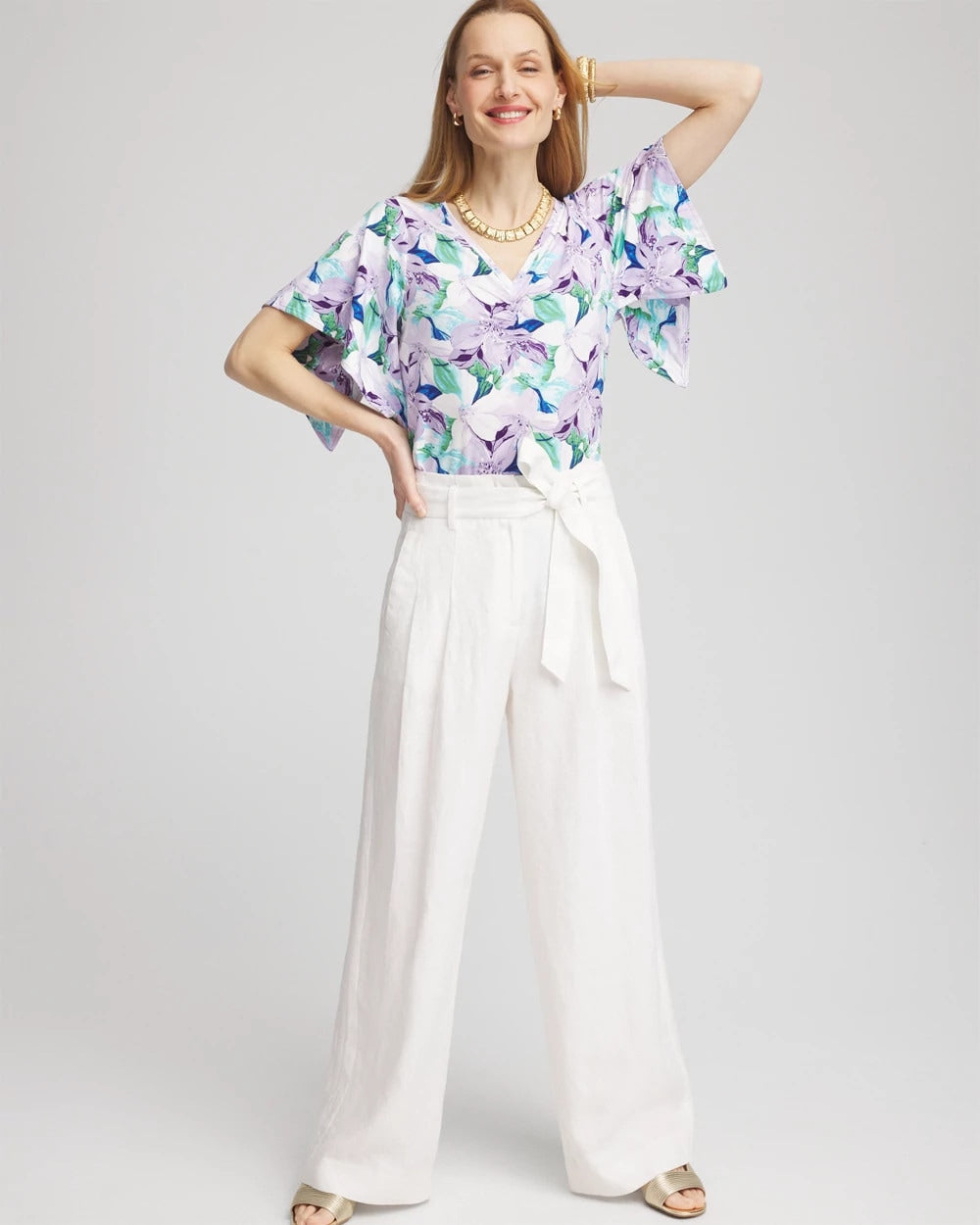 Gentle Lavender Touch of Cool™ Lily Handkerchief-Sleeve V-Neck Tee