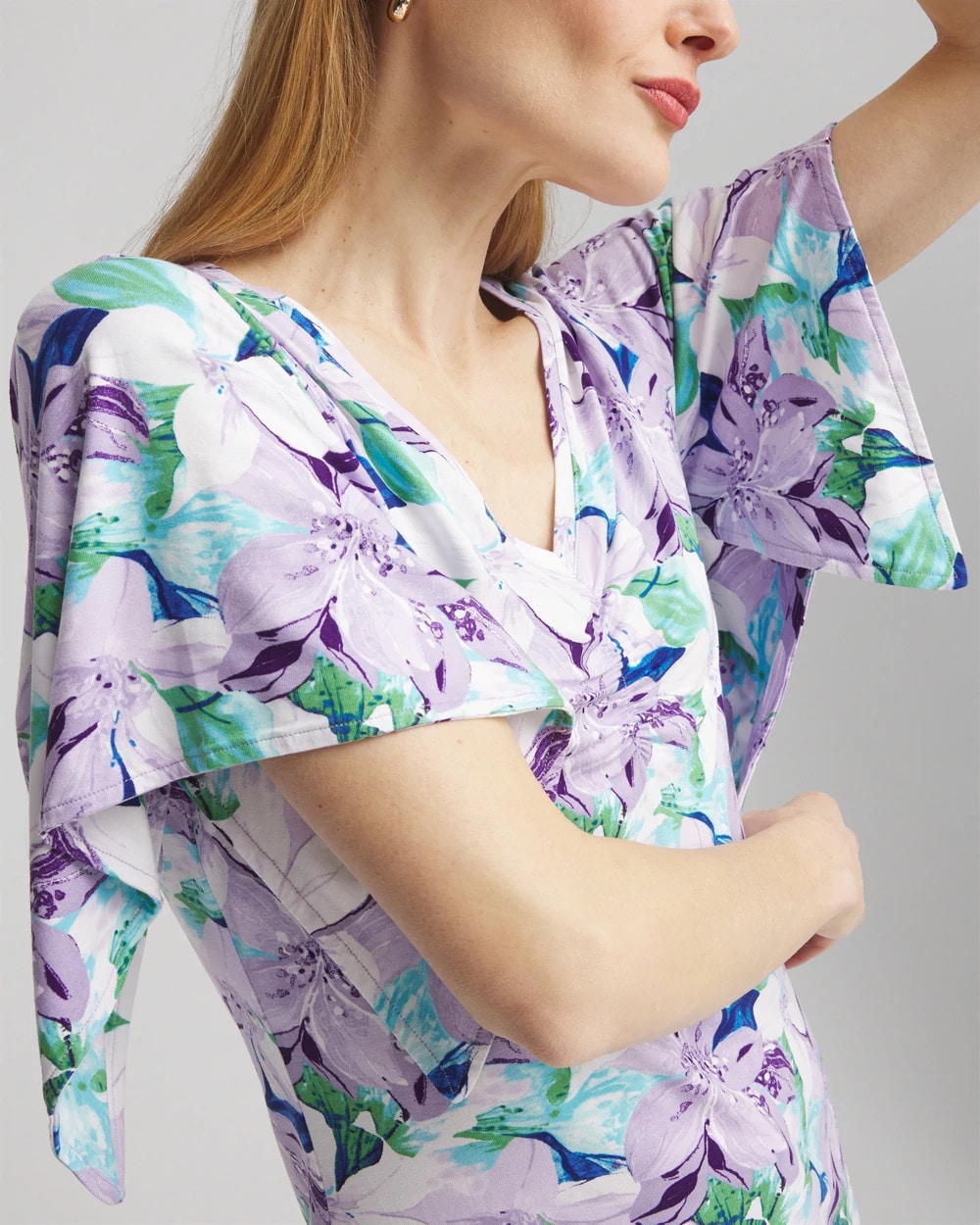 Gentle Lavender Touch of Cool™ Lily Handkerchief-Sleeve V-Neck Tee