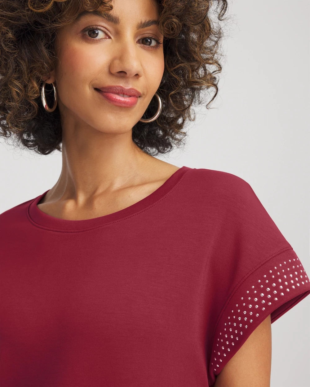 Russet Red Zenergy® Embellished Short-Sleeve Top