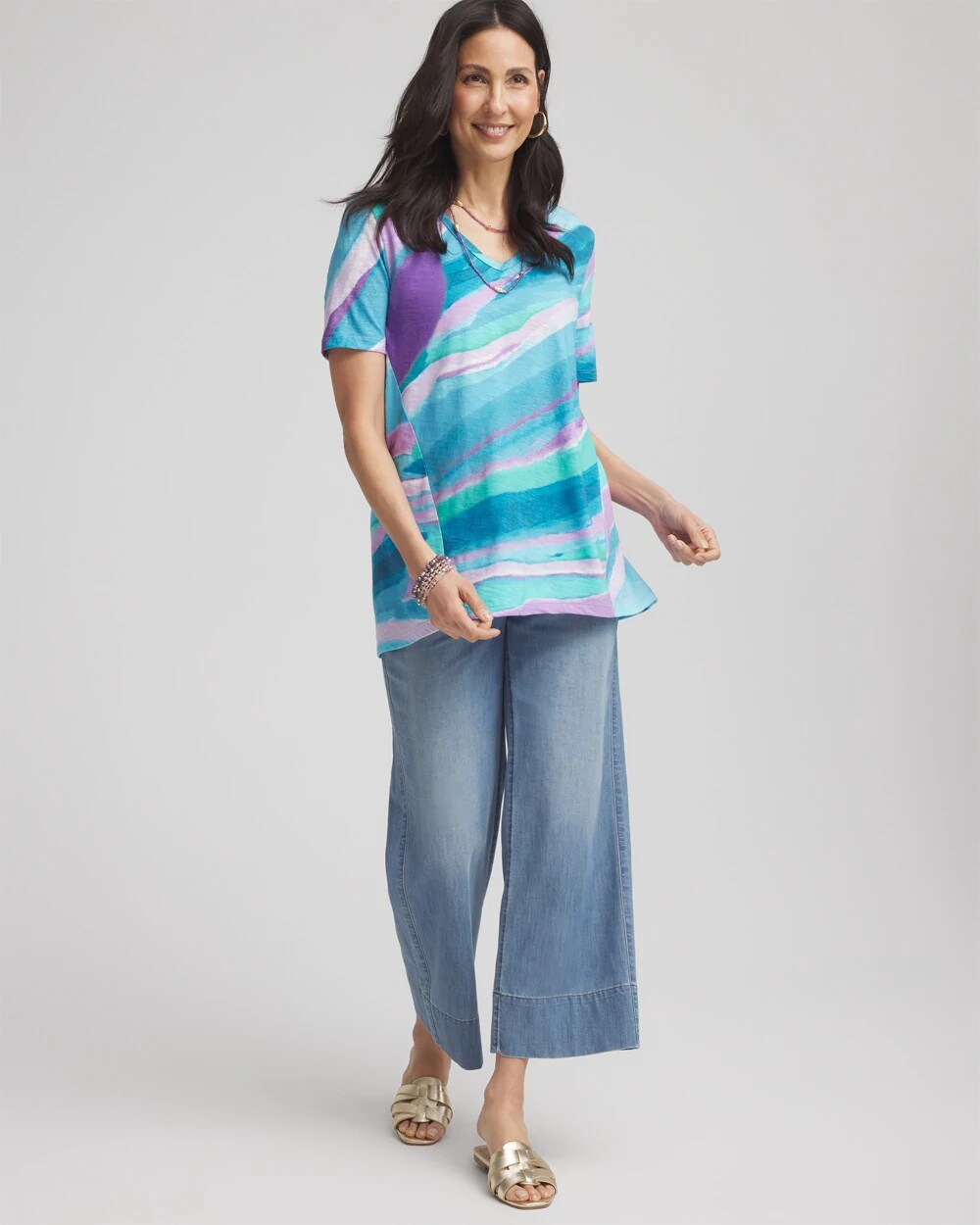 Paradiso Blue Sea Print Short Sleeve Forward-Seam Tee