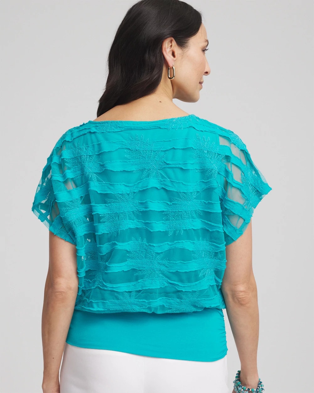 Seaspray Embroidered Striped Banded Bottom Top