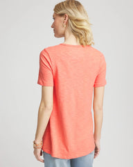 Sunset Peach Slub V-Neck Tee