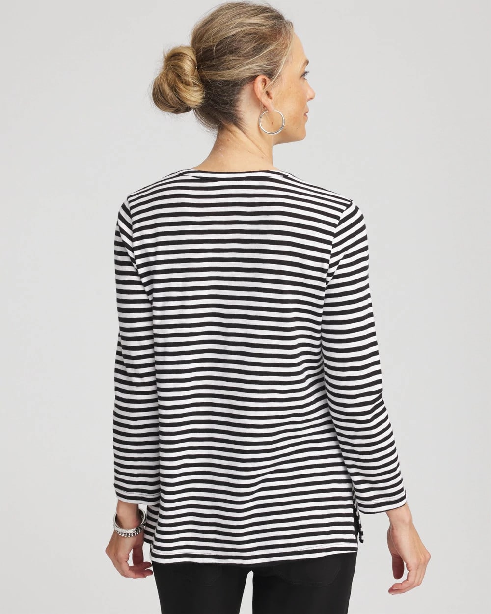 Black Striped Slub Splitneck Henley Tee