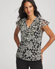 Black Lace Floral-Burnout Henley Tee