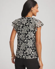 Black Lace Floral-Burnout Henley Tee