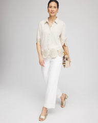 River Rock Crochet Trim Linen Shirt