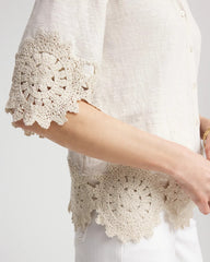 River Rock Crochet Trim Linen Shirt