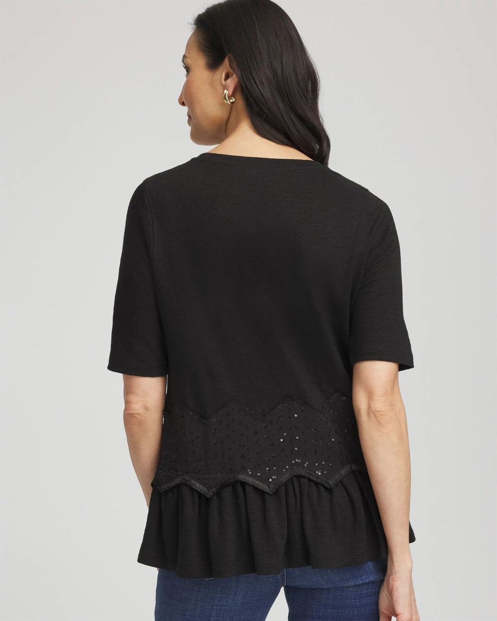 Black Chevron Sequin Peplum Linen Tee