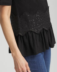 Black Chevron Sequin Peplum Linen Tee