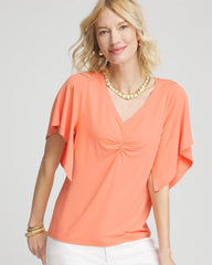 Sunset Peach Touch of Cool™ Handkerchief-Sleeve V-Neck Tee