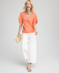 Sunset Peach Touch of Cool™ Handkerchief-Sleeve V-Neck Tee