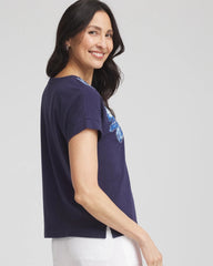 Passport Blue Zenergy® UPF Knit Applique Dolman Top