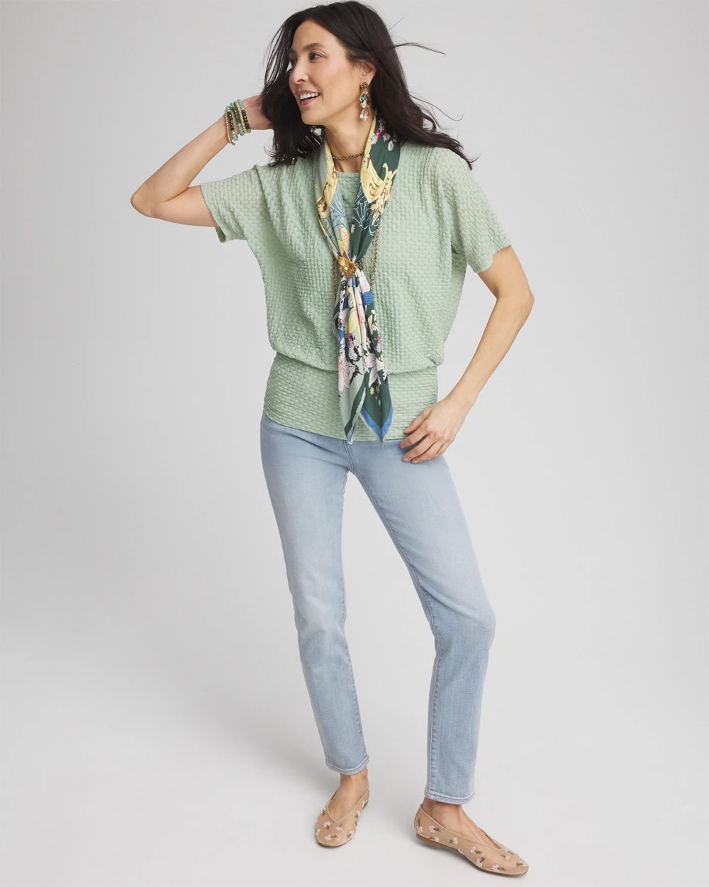 Moroccan Mint Jacquard Banded Hem Top