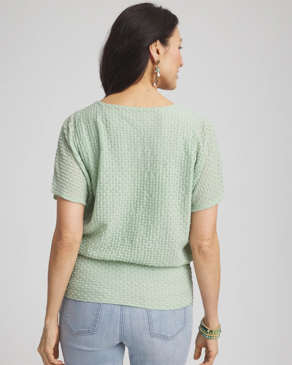 Moroccan Mint Jacquard Banded Hem Top