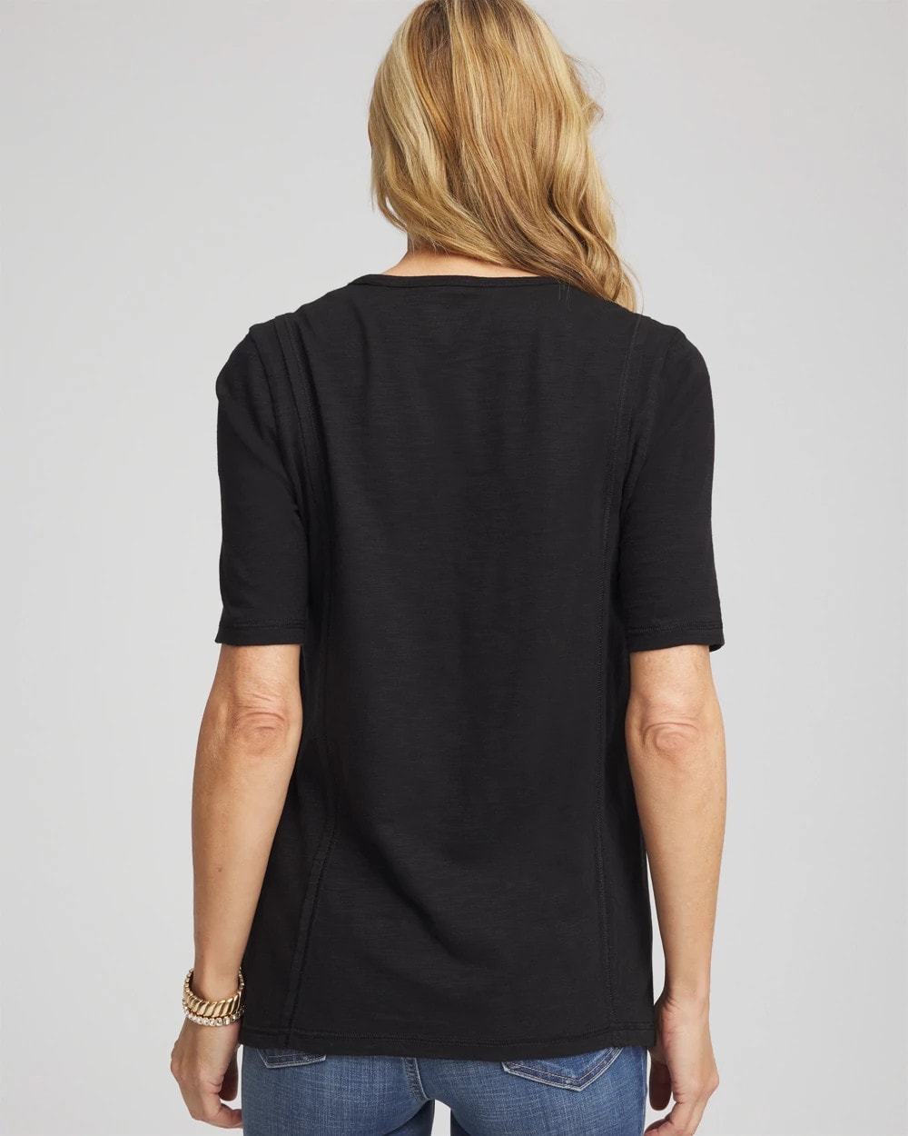 Black Slub Paneled Elbow Tee