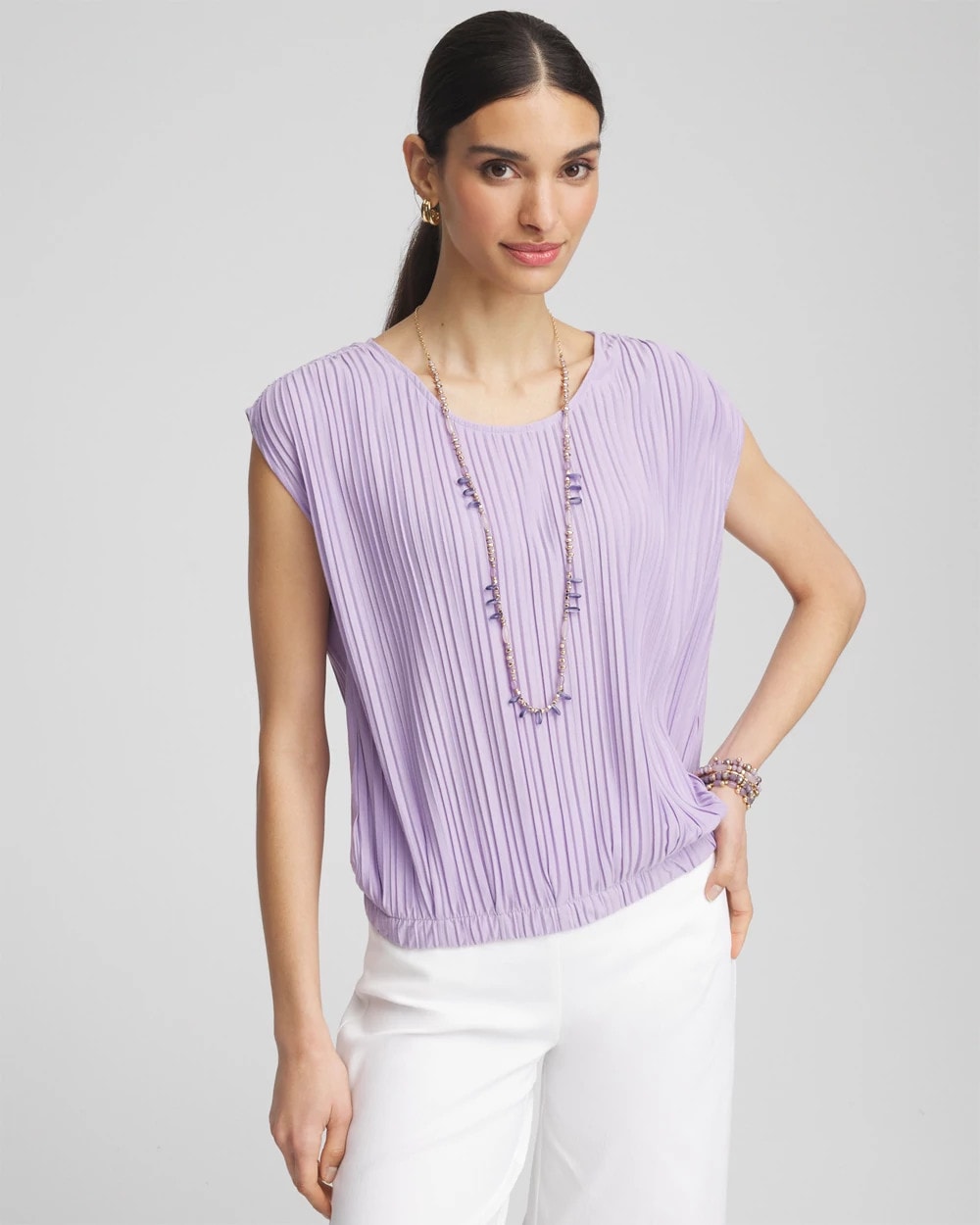 Gentle Lavender Pleated Bubble-Hem Tee