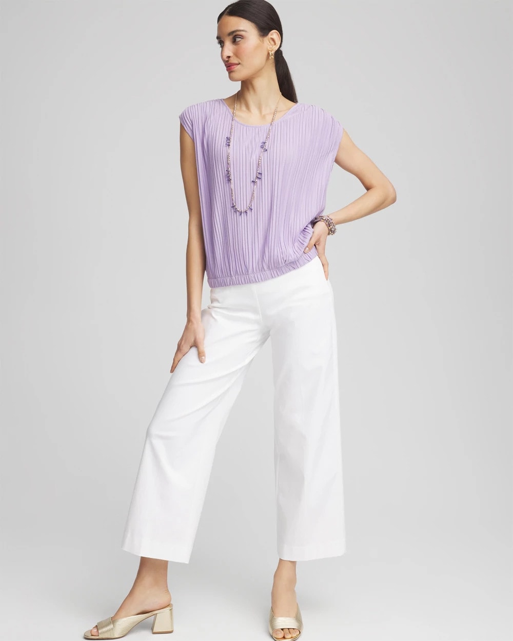 Gentle Lavender Pleated Bubble-Hem Tee