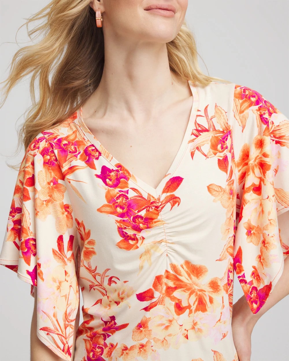 Sunset Peach Touch of Cool™ Handkerchief-Sleeve V-Neck Tee