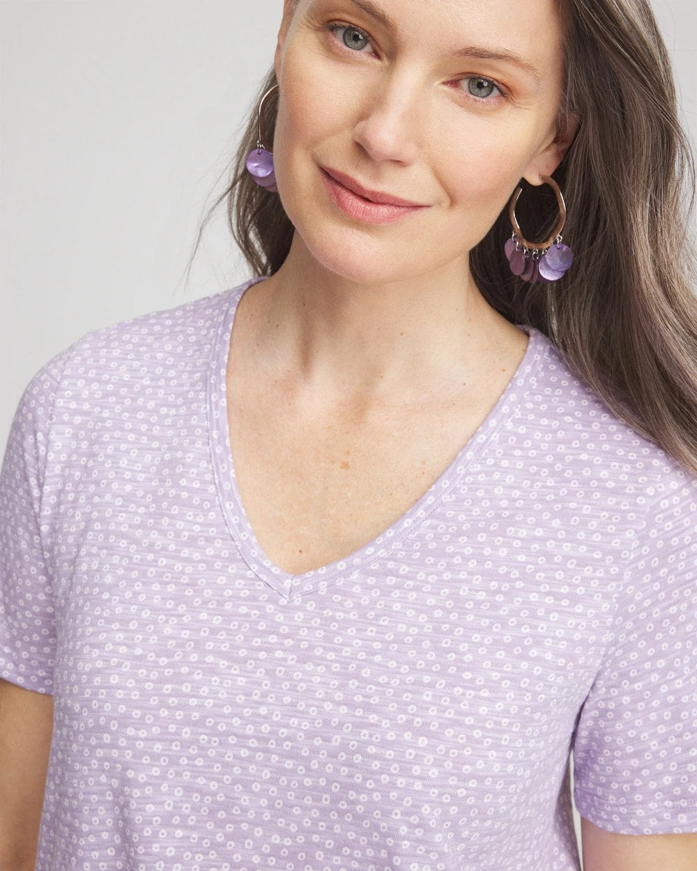 Gentle Lavender Polka-Dot Short Sleeve Forward Seam Tee