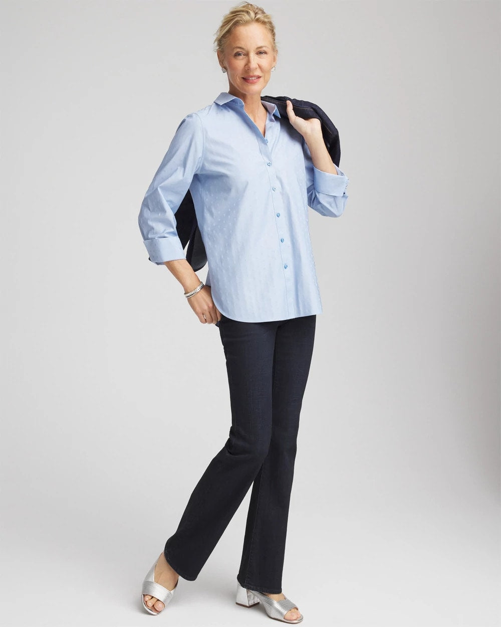 Tidal Blue No Iron™ Striped Jacquard Sateen Shirt