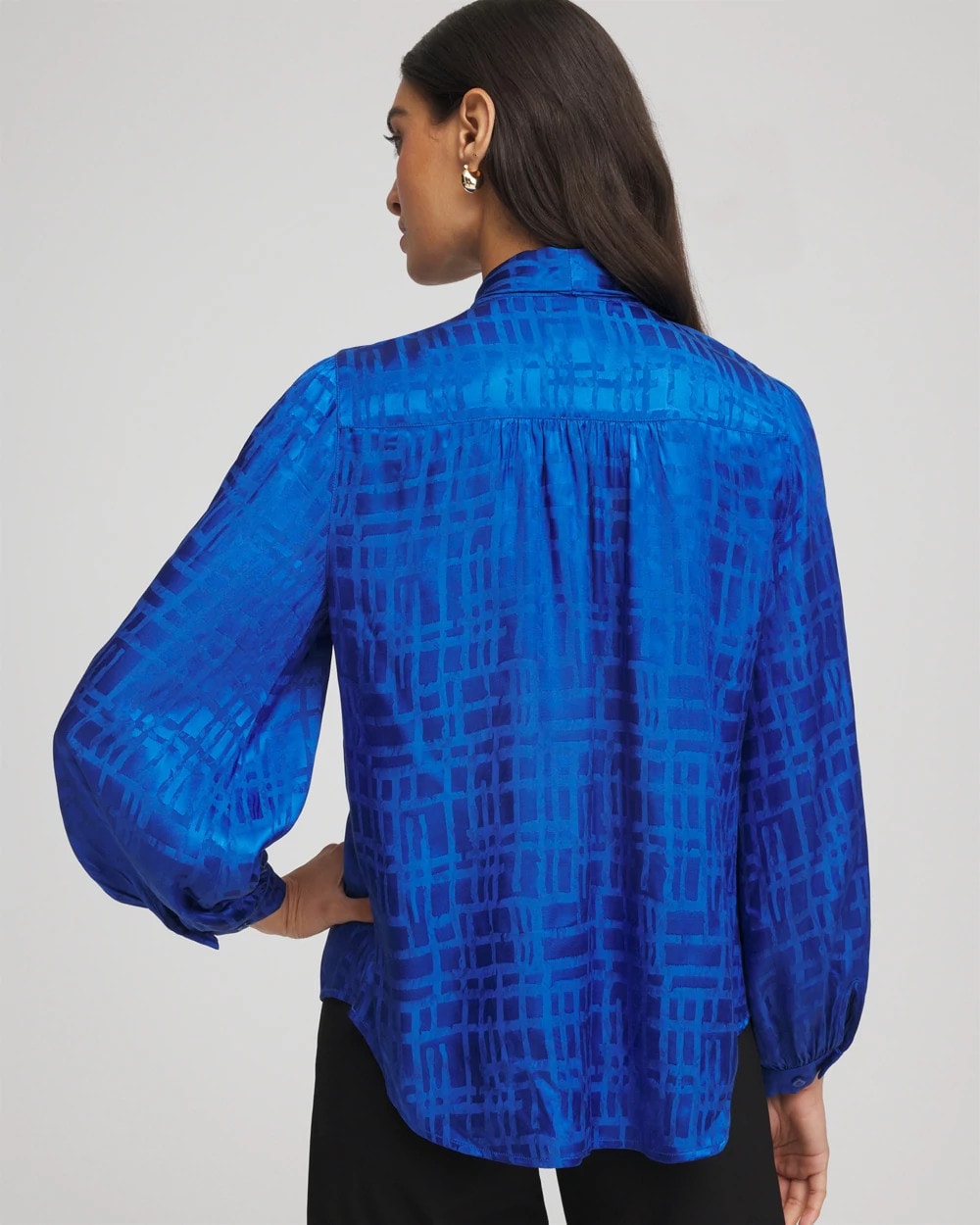 Cobalt Stone Jacquard Tie-Front Blouse