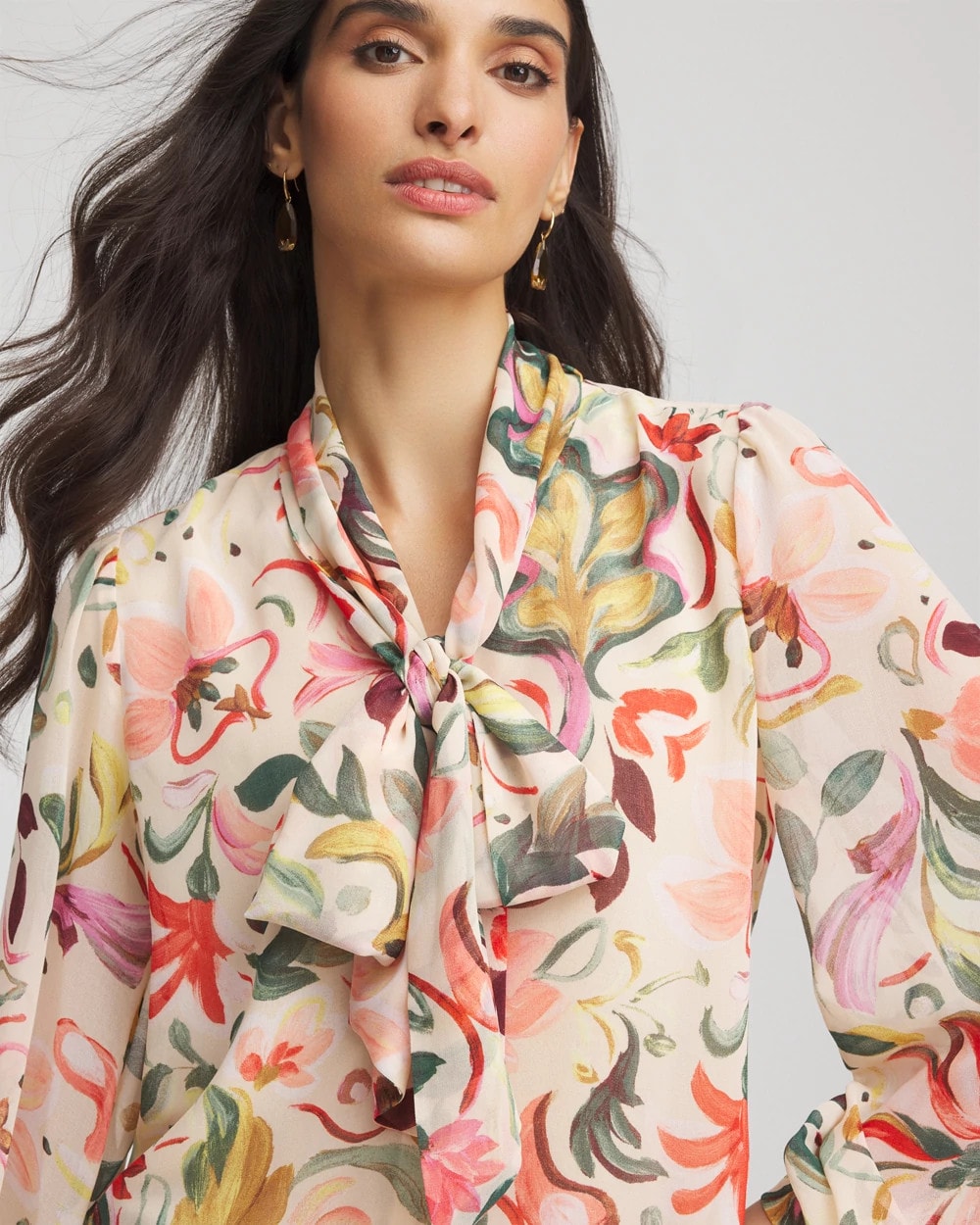 Cashew Floral Jacquard Tie-Front Blouse