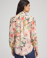 Cashew Floral Jacquard Tie-Front Blouse